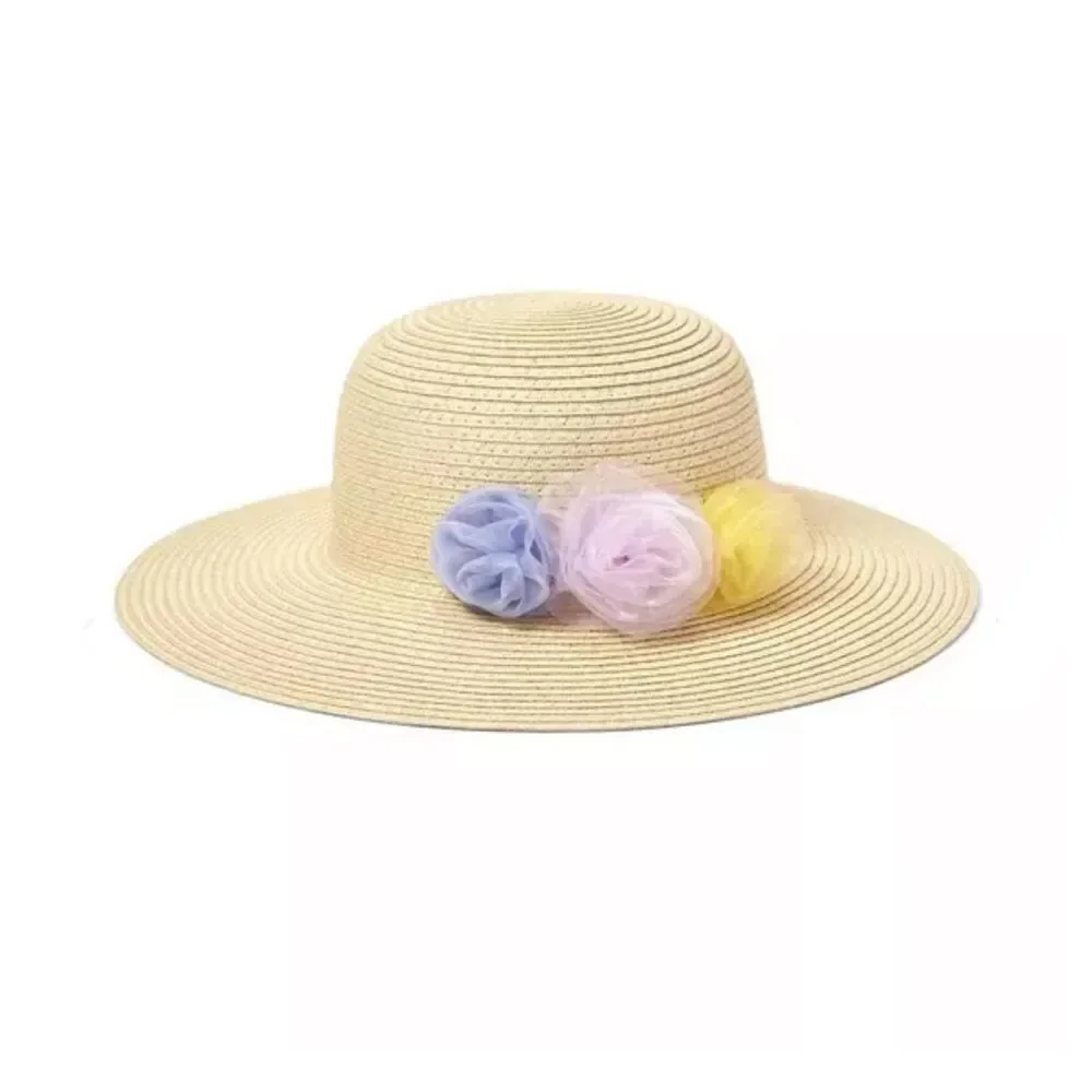 Janie and Jack Triple Flower Straw Hat Size 2T-3 Girls